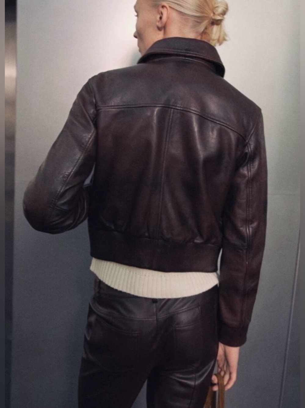 Mango Leather Bomber Jacket - Picture 3 of 15